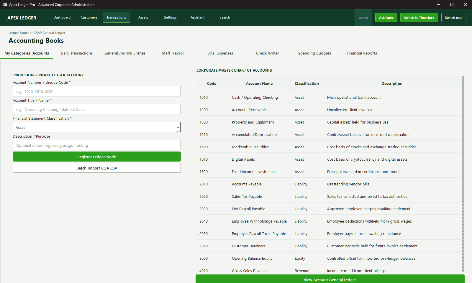 Chart of Accounts